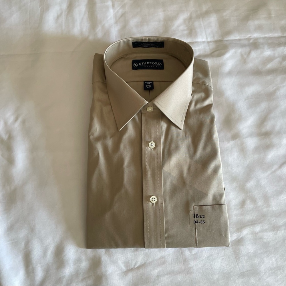 Stafford Essentials Khaki Button-down Collared Dress Shirt